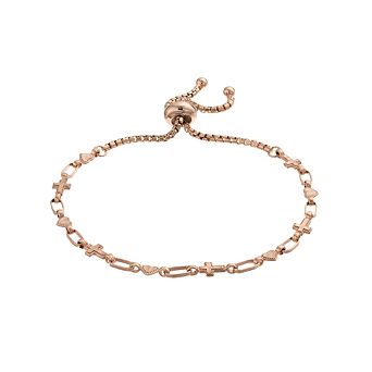 Kristen Kesho Sterling Silver Cross & Heart Link Adjustable Bolo Bracelet