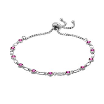 Kristen Kesho Sterling Silver Lab-Created Ruby Tennis Adjustable Bolo Bracelet