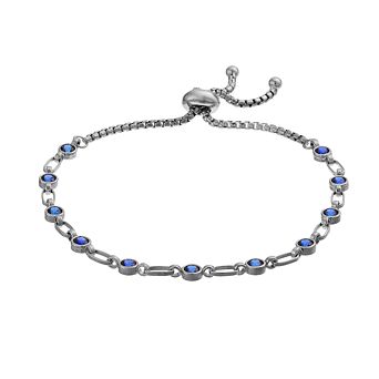 Kristen Kesho Sterling Silver Lab-Created Sapphire Tennis Adjustable Bolo Bracelet