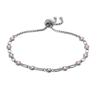 Kristen Kesho Sterling Silver Lab-Created Pink Sapphire Tennis Adjustable Bolo Bracelet