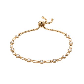 Kristen Kesho Sterling Silver Lab-Created White Sapphire Tennis Adjustable Bolo Bracelet