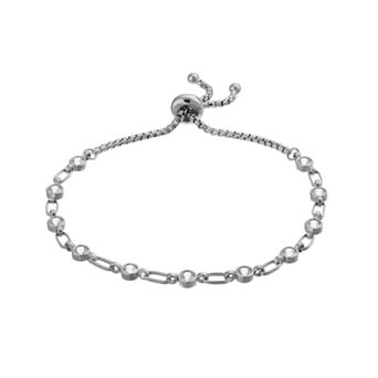 Kristen Kesho Sterling Silver Lab-Created White Sapphire Tennis Adjustable Bolo Bracelet
