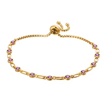 Kristen Kesho Sterling Silver Lab-Created Amethyst Tennis Adjustable Bolo Bracelet