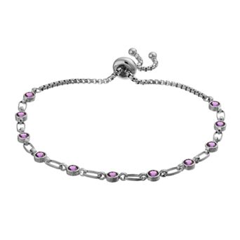 Kristen Kesho Sterling Silver Lab-Created Amethyst Tennis Adjustable Bolo Bracelet