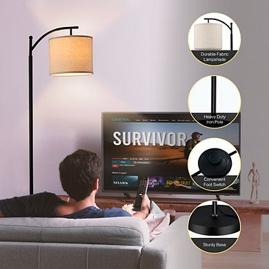 Defong 62 Inch Modern Black Standing Floor Lamp with Linen Shade and Foot Switch