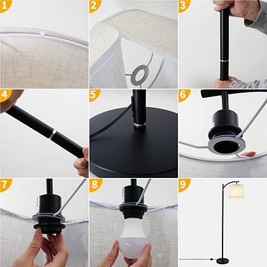 Defong 62 Inch Modern Black Standing Floor Lamp with Linen Shade and Foot Switch