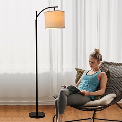Defong 62 Inch Modern Black Standing Floor Lamp with Linen Shade and Foot Switch