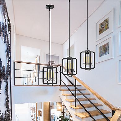 Defong 4-Light Black Pendant Lighting Fixture, Modern Island Light, Foldable Framework Design, Suitable for Your Kitchen, Living Room, Bedroom, and Home Office