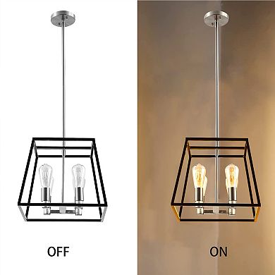 Defong 4 Light Pendant Lighting, Industrial Ceiling Light Black Lantern Chandelier Adjustable Height for Kitchen Island, Bedroom or Entryway