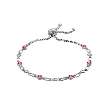 Kristen Kesho Sterling Silver Lab-Created Ruby & Circle Link Adjustable Bolo Bracelet