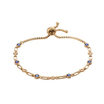Kristen Kesho Sterling Silver Lab-Created Sapphire & Circle Link Adjustable Bolo Bracelet