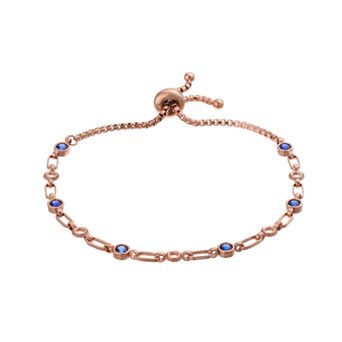 Kristen Kesho Sterling Silver Lab-Created Sapphire & Circle Link Adjustable Bolo Bracelet