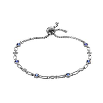 Kristen Kesho Sterling Silver Lab-Created Sapphire & Circle Link Adjustable Bolo Bracelet