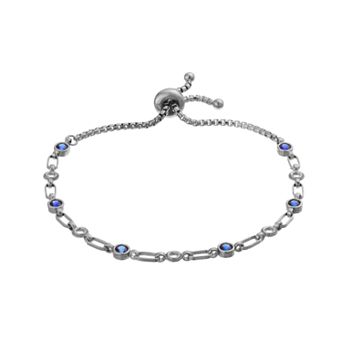 Kristen Kesho Sterling Silver Lab-Created Sapphire & Circle Link Adjustable Bolo Bracelet