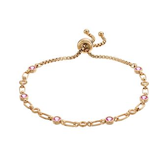 Kristen Kesho Sterling Silver Lab-Created Pink Sapphire & Circle Link Adjustable Bolo Bracelet