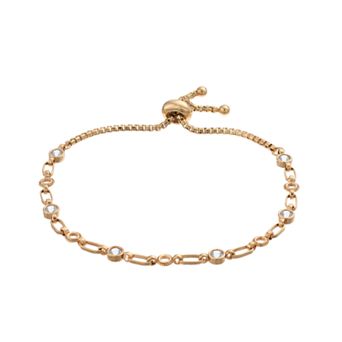 Kristen Kesho Sterling Silver Lab-Created White Sapphire & Circle Link Adjustable Bolo Bracelet