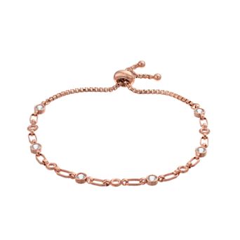 Kristen Kesho Sterling Silver Lab-Created White Sapphire & Circle Link Adjustable Bolo Bracelet