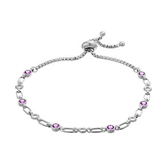 Kristen Kesho Sterling Silver Lab-Created Amethyst & Circle Link Adjustable Bolo Bracelet