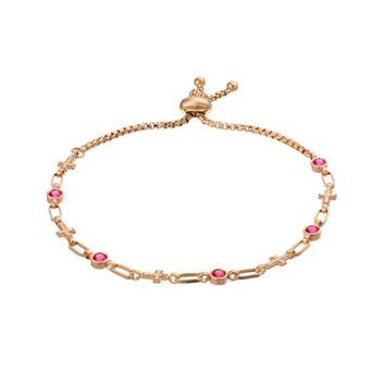 Kristen Kesho Sterling Silver Lab-Created Ruby & Cross Link Adjustable Bolo Bracelet