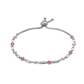 Kristen Kesho Sterling Silver Lab-Created Ruby & Cross Link Adjustable Bolo Bracelet