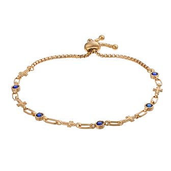 Kristen Kesho Sterling Silver Lab-Created Sapphire & Cross Link Adjustable Bolo Bracelet