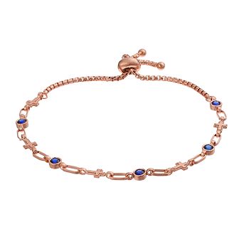 Kristen Kesho Sterling Silver Lab-Created Sapphire & Cross Link Adjustable Bolo Bracelet