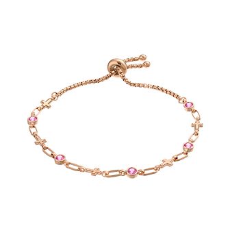 Kristen Kesho Sterling Silver Lab-Created Pink Sapphire & Cross Link Adjustable Bolo Bracelet