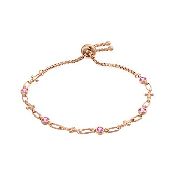 Kristen Kesho Sterling Silver Lab-Created Pink Sapphire & Cross Link Adjustable Bolo Bracelet