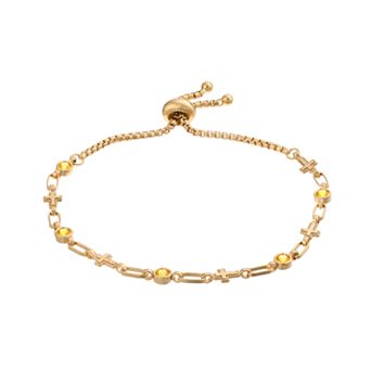 Kristen Kesho Sterling Silver Lab-Created Yellow Sapphire & Cross Link Adjustable Bolo Bracelet