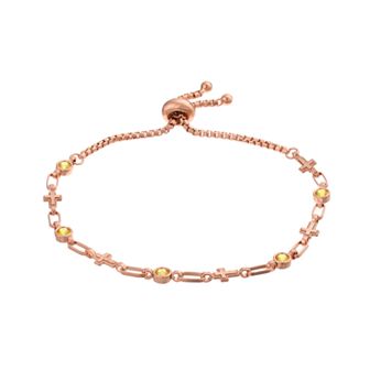 Kristen Kesho Sterling Silver Lab-Created Yellow Sapphire & Cross Link Adjustable Bolo Bracelet