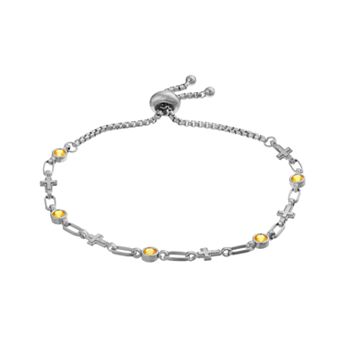 Kristen Kesho Sterling Silver Lab-Created Yellow Sapphire & Cross Link Adjustable Bolo Bracelet