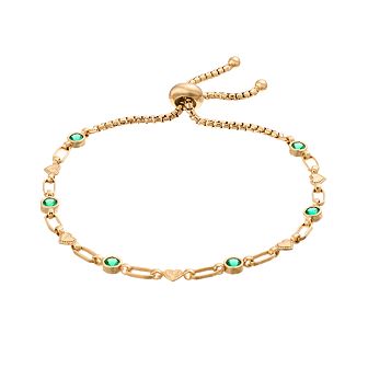 Kristen Kesho Sterling Silver Lab-Created Emerald & Heart Link Adjustable Bolo Bracelet