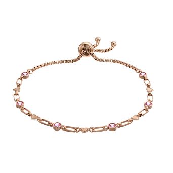 Kristen Kesho Sterling Silver Lab-Created Pink Sapphire & Heart Link Adjustable Bolo Bracelet