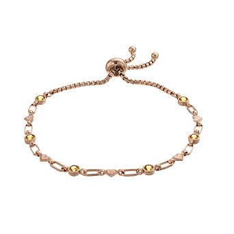 Kristen Kesho Sterling Silver Lab-Created Yellow Sapphire & Heart Link Adjustable Bolo Bracelet