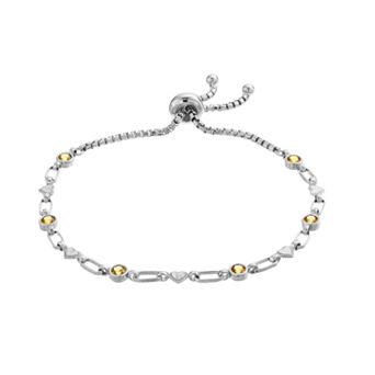 Kristen Kesho Sterling Silver Lab-Created Yellow Sapphire & Heart Link Adjustable Bolo Bracelet