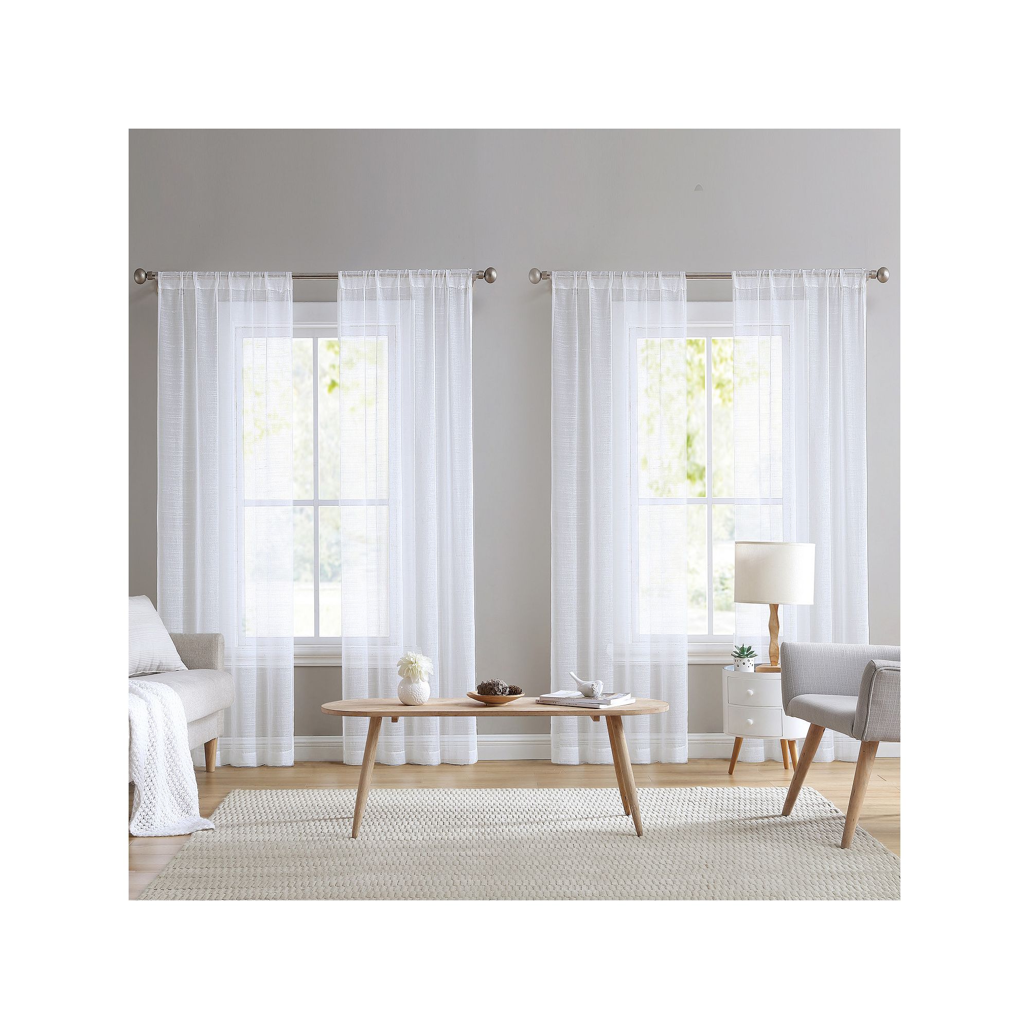 Laura Ashley Curtains Sheer Varick Set of 4 Window Curtain Panels, White