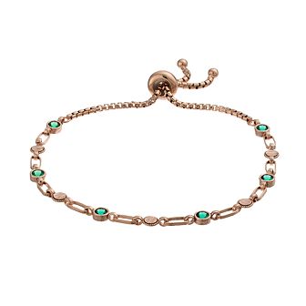 Kristen Kesho Sterling Silver Lab-Created Emerald & Round Link Adjustable Bolo Bracelet