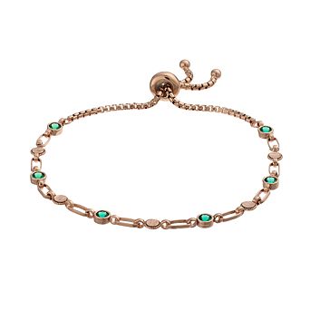 Kristen Kesho Sterling Silver Lab-Created Emerald & Round Link Adjustable Bolo Bracelet