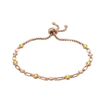 Kristen Kesho Sterling Silver Lab-Created Yellow Sapphire & Round Link Adjustable Bolo Bracelet