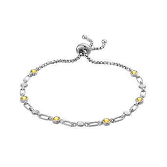 Kristen Kesho Sterling Silver Lab-Created Yellow Sapphire & Round Link Adjustable Bolo Bracelet