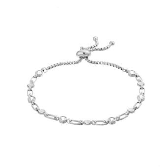 Kristen Kesho Sterling Silver Lab-Created White Sapphire & Round Link Adjustable Bolo Bracelet
