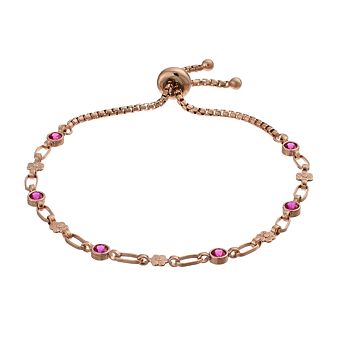 Kristen Kesho Sterling Silver Lab-Created Ruby & Flower Link Adjustable Bolo Bracelet