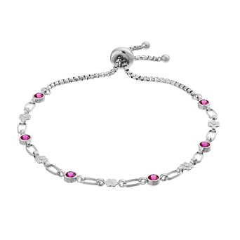 Kristen Kesho Sterling Silver Lab-Created Ruby & Flower Link Adjustable Bolo Bracelet