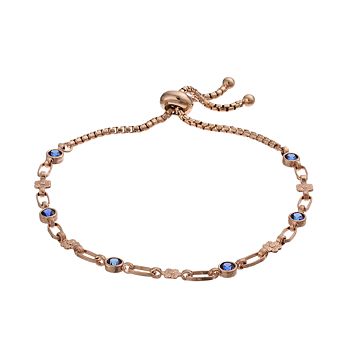 Kristen Kesho Sterling Silver Lab-Created Sapphire & Flower Link Adjustable Bolo Bracelet