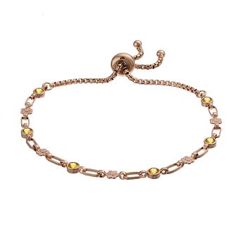 Kristen Kesho Sterling Silver Lab-Created Yellow Sapphire & Flower Link Adjustable Bolo Bracelet