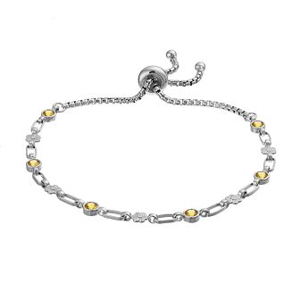 Kristen Kesho Sterling Silver Lab-Created Yellow Sapphire & Flower Link Adjustable Bolo Bracelet