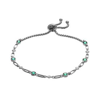 Kristen Kesho Sterling Silver Lab-Created Emerald & Kite Link Adjustable Bolo Bracelet