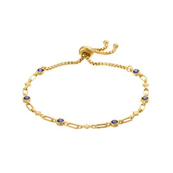 Kristen Kesho Sterling Silver Lab-Created Sapphire & Kite Link Adjustable Bolo Bracelet
