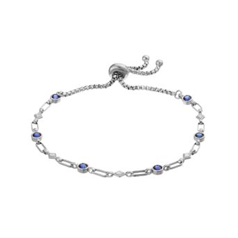 Kristen Kesho Sterling Silver Lab-Created Sapphire & Kite Link Adjustable Bolo Bracelet