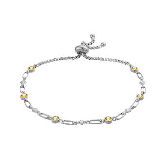 Kristen Kesho Sterling Silver Lab-Created Yellow Sapphire & Kite Link Adjustable Bolo Bracelet